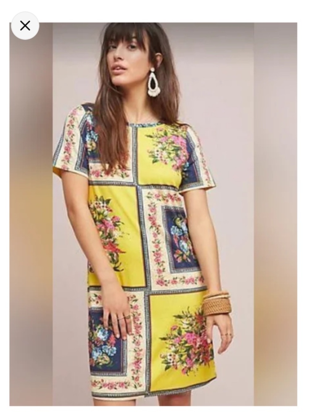 FARM Rio Vintage Yellow Floral Patchwork Mini Dress S Small